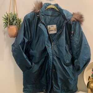 Vintage emerald london fog fur trim jacket